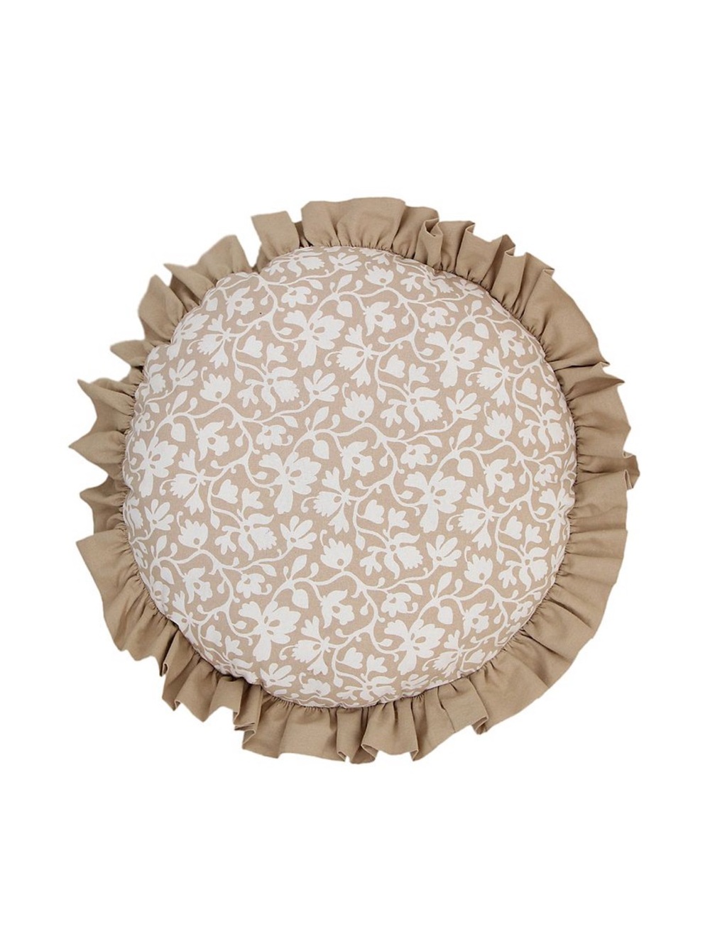 Round Ruffled Floral Throw Pillow - Beige Cream